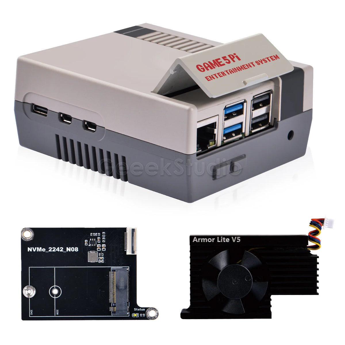 GAME5PI Case with M.2 NVME PCIE Board (N08) ABS Shell Heat Sink For Raspberry Pi 5