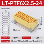 Push-in Terminal Block PTF6X2.5mm One in Multiple Out Splitter Spliceable Wire Connectors DIN Rail Junction Box Electrical Joint