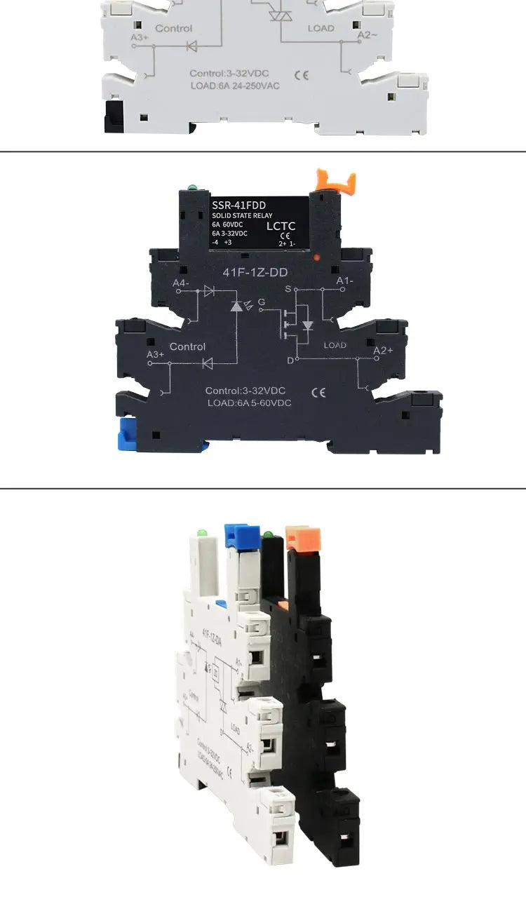 1PCS DIN Rail Mounted Slim Relay SSR Solid State Relay DC Control AC DC Control DC SSR-41FDA/DD 6A 3-32VDC 24-250VAC