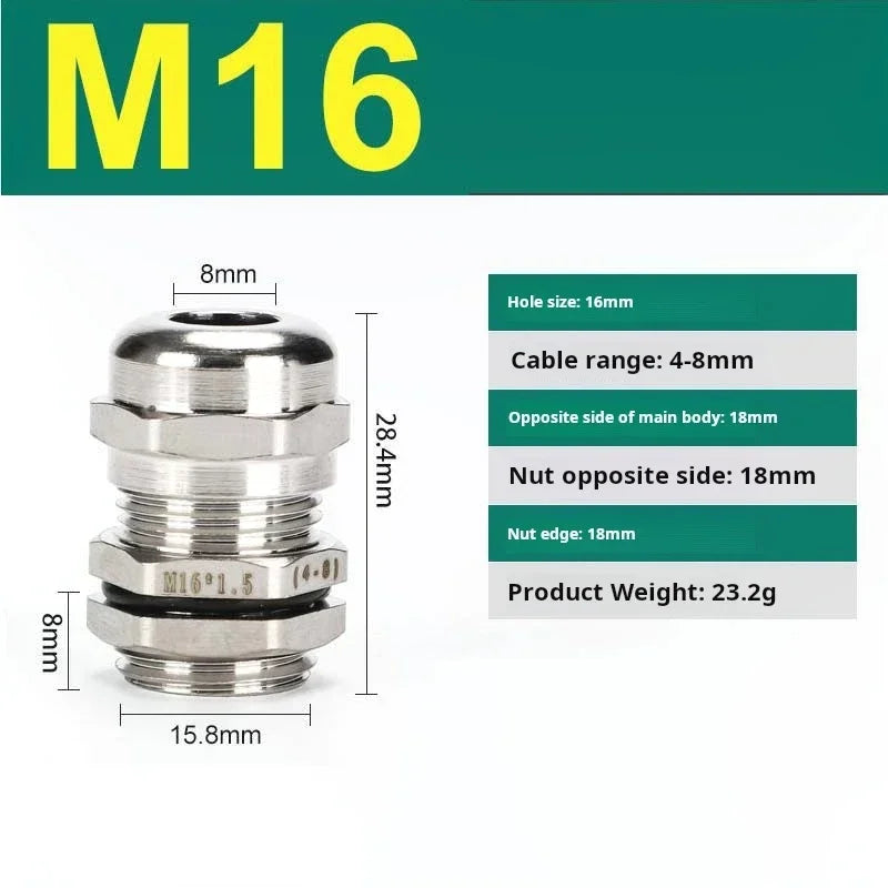 10pcs Waterproof Cable Gland Connector IP68 Nickel Plated Brass Metric Cable M6 M8 M10 M12 M14 M16 PG7 PG9 PG11 For 1-14mm Wire