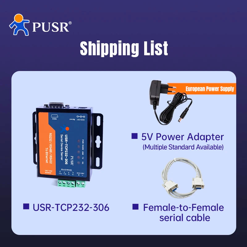 PUSR RS485 RS232 RS422 to Ethernet Converter Modbus RTU to TCP Gateway Serial Device Server USR-TCP232-306