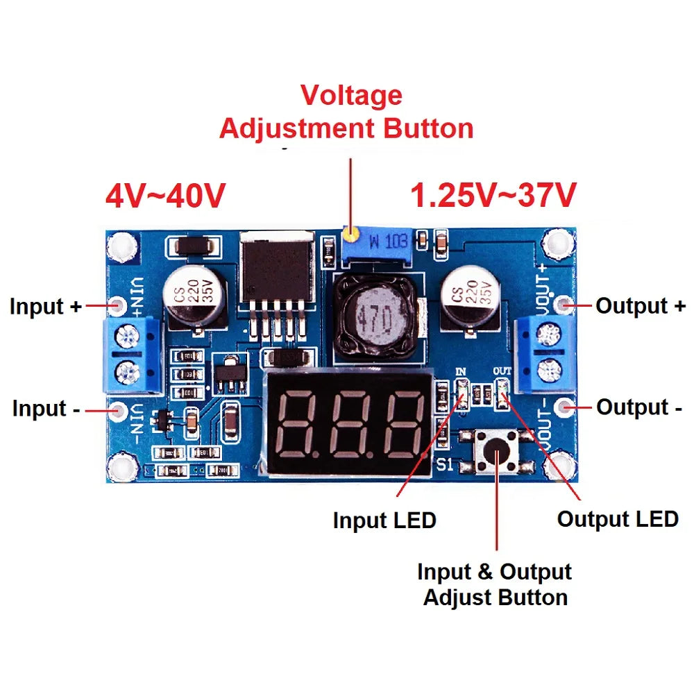 LM2596 DC-DC Step Down Converter Voltage Regulator 4V~40 to 1.3V-37V LED Display Voltmeter Buck Adapter Adjustable Power Supply