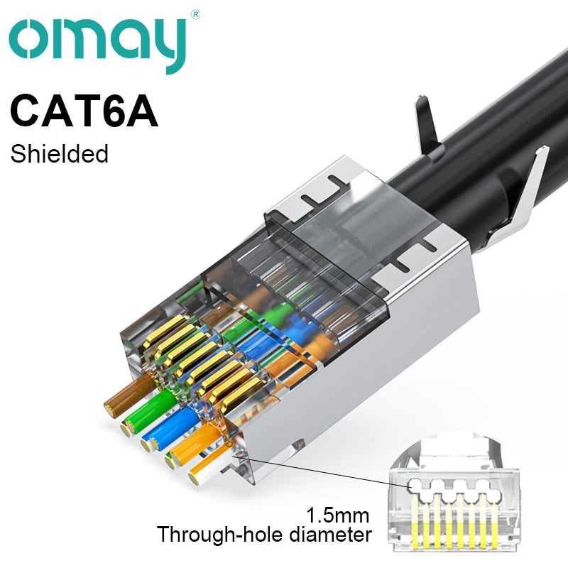 CAT6 CAT7 CAT5E RJ45 Connectors Pass Through Modular Plug Network UTP 3/50μ Gold-Plated 8P8C Crimp End for Ethernet Cable