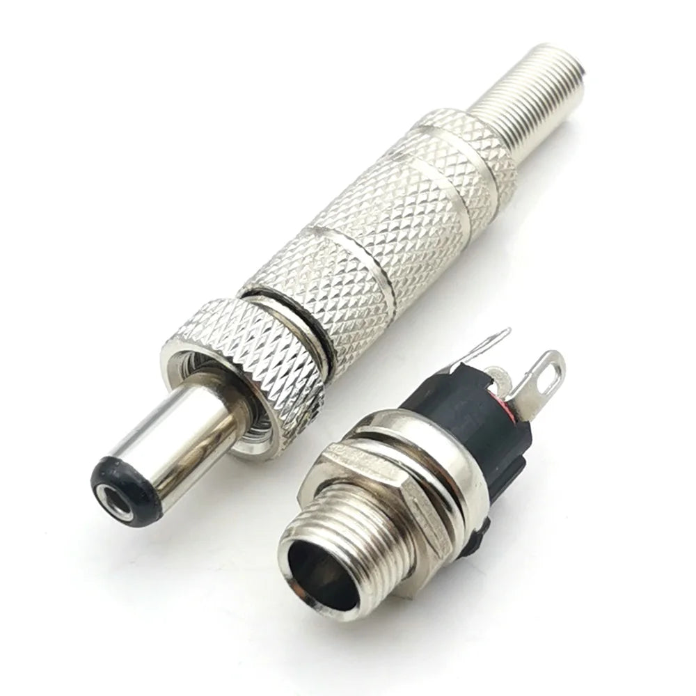 5pcs 5.5x2.5mm 5.5x2.1mm DC 12V Power Jack Male Plug Female Socket Metal Connector Adapter With Thread Lock 5.5*2.1 5.5*2.5