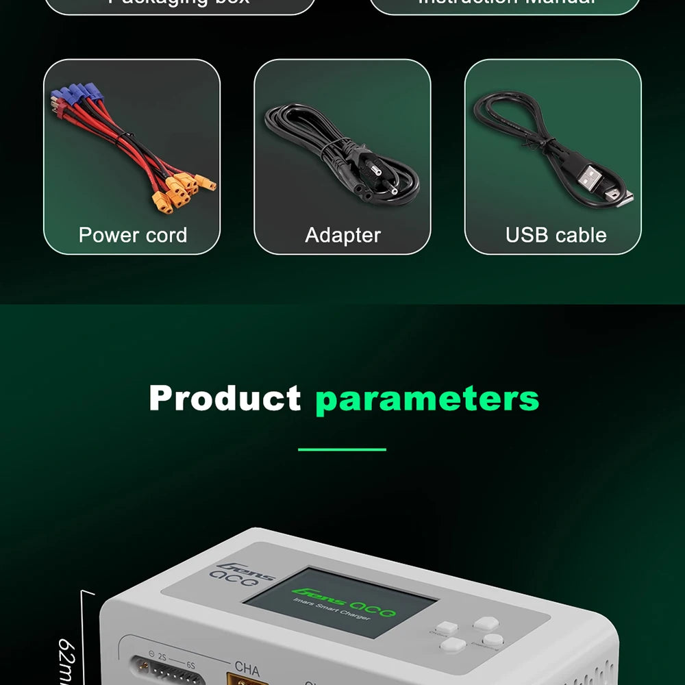 Gens Ace IMARS D300 PLUS Lipo Battery Charger Dual Channel Intelligent Balanced Charger 6S Battery AC300W