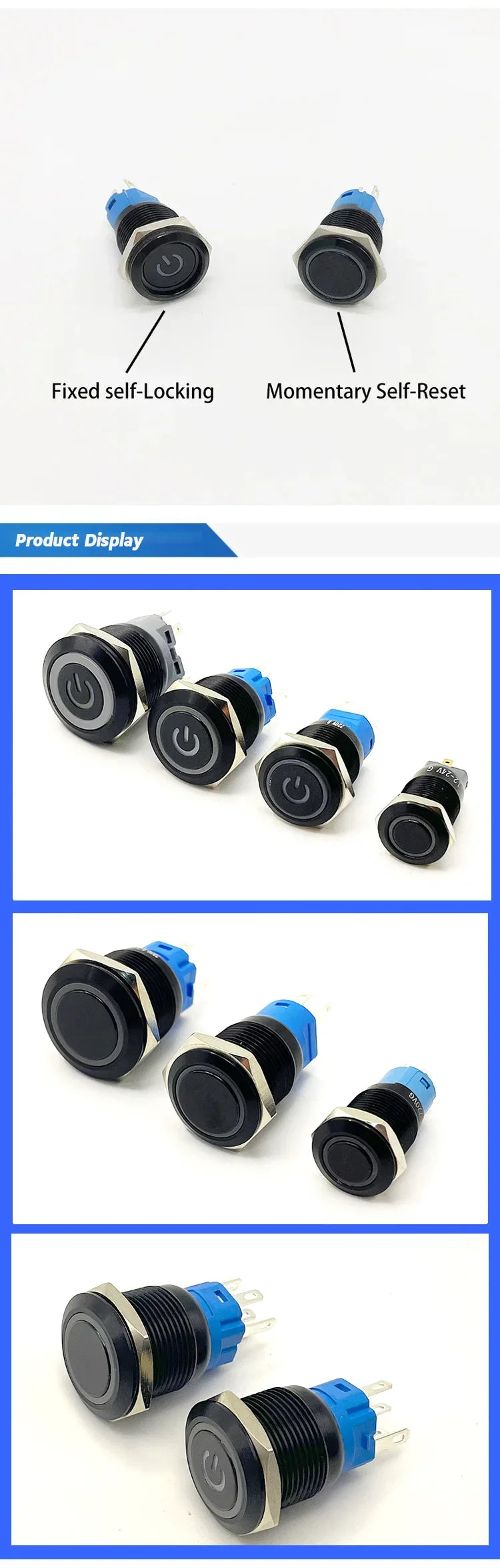12/16/19/22mm Oxidized Black shell Push Button Switch Momentary Latching Fixed On Off Power Switch LED Light Various Colors