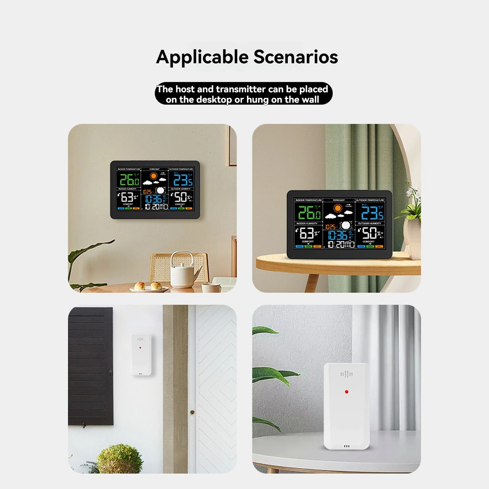 Large Screen Weather Clock Weather Station Wireless RF Temperature Humidity Monitor with Weather Forecast Remote Sensor