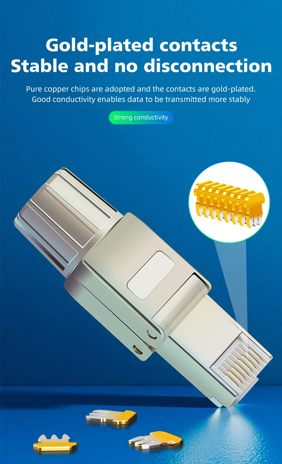 Tool Free Metal RJ45 Connector Toolless Reusable 23AWG to 26AWG Cable Internet Plug Easy Installation Tool-Free Termination Plug