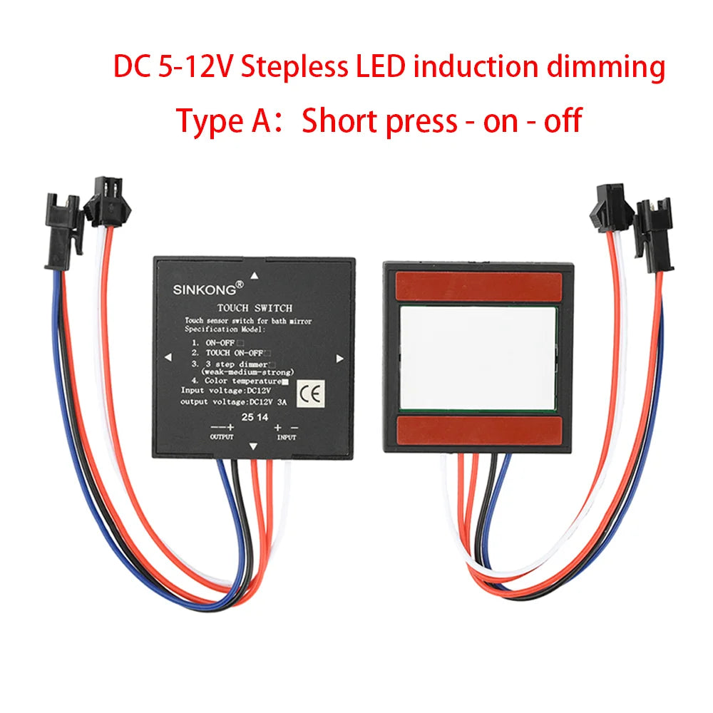 DC 12V 3A Touch Switch Sensor Stepless LED Inductive Dimmer Bathroom Mirror Lamp Dimming Control Switch for Led Light Mirror