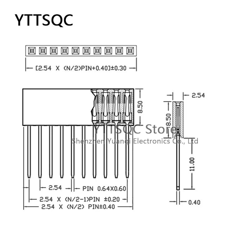 10pcs 2.54mm 1x2/3/4/5/6/8/10/12/15/16/20/40 Pin Single row Straight FEMALE Stackable 11mm Long Legs Header For Arduino Shield