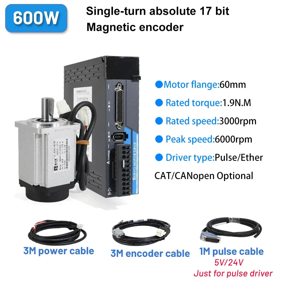 Servo Motor 1000W/1.5KW/1200W/1500W/1800W/750W Servo Motor 130 and Driver EtherCAT Servo Motor 220V with Driver with Brake CNC