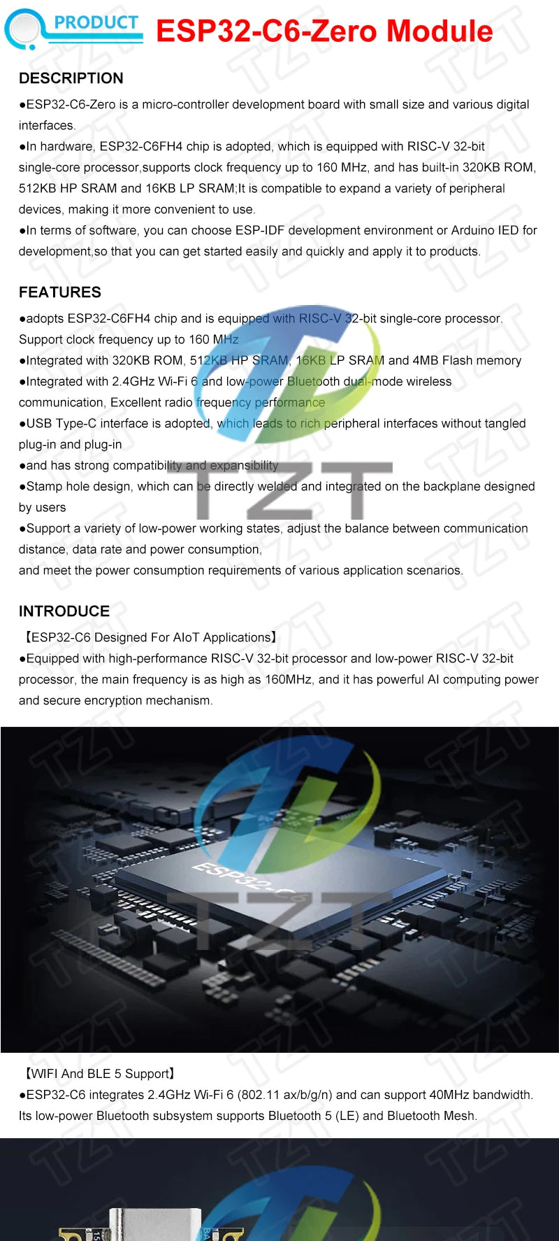 TZT ESP32-C6 SuperMini Development Board Microcontroller Programming Learning Controller Core Board