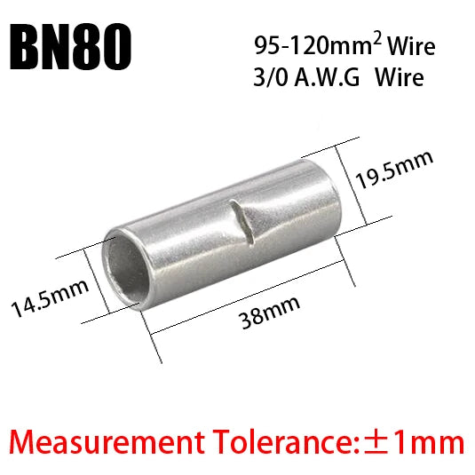 BN Copper Electrical Wire Cable Connection Crimp Sleeve Tubular Ferrule Lug Connector Non-Insulated Tube Butt Splices Terminal
