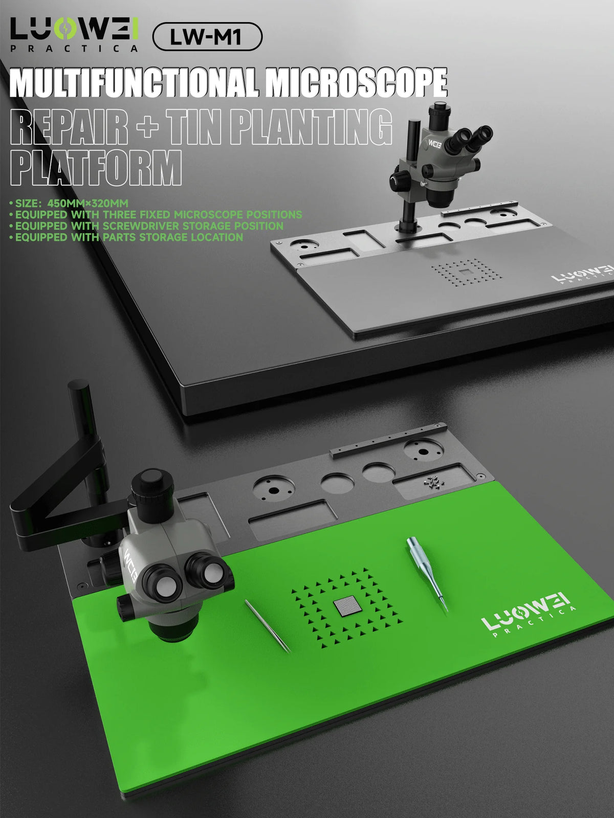 LUOWEI LW-M1 Multifunctional Microscope Repair Tin Planting Platform Insulation Heat-Resistant BGA Soldering Mat Work Pad