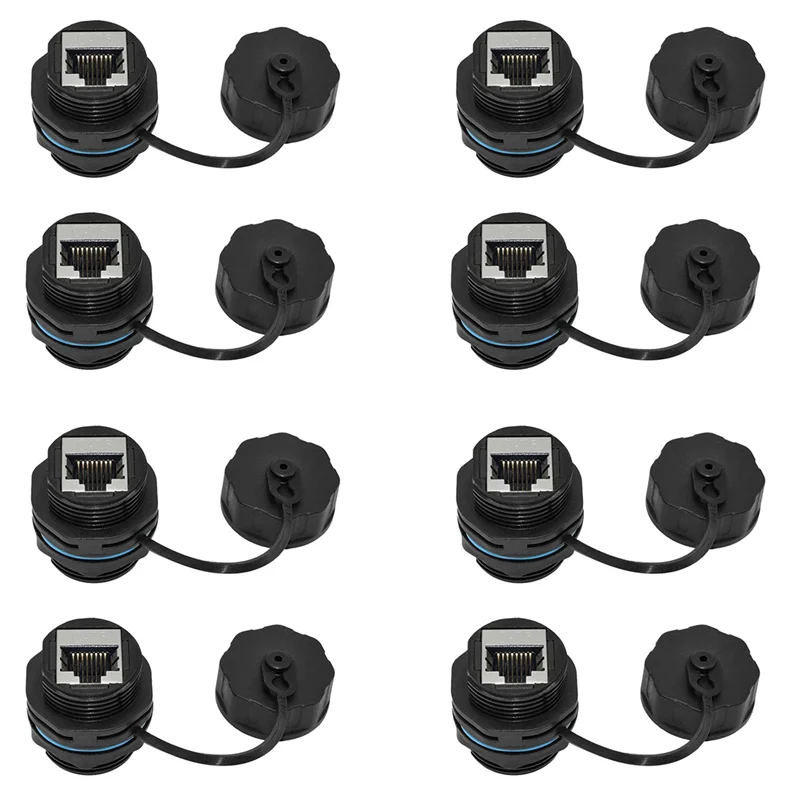 T35C 8PCS RJ45 Panel Mount Coupler, IP68 Shielded Industrial Panel Mount Ethernet LAN Through Connector For CAT6/CAT5E/CAT5