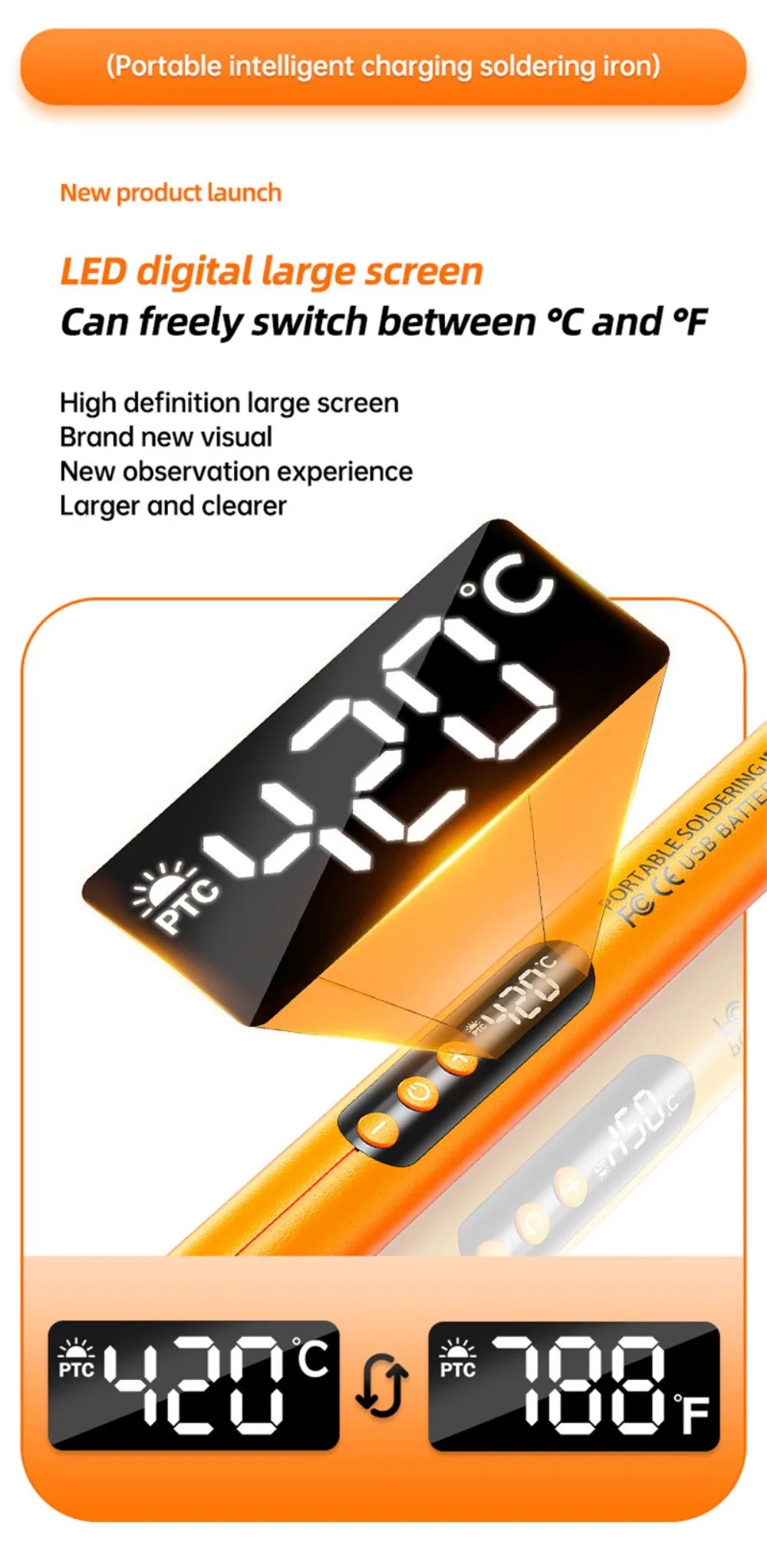 Portable Cordless Digital Soldering Iron USB Charging Adjustable Temperature 260-420℃ Solder Iron Multifunctional Intelligent