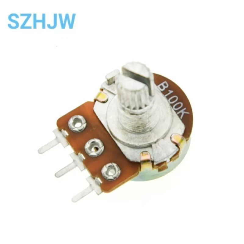 100pcs WH148 Linear Potentiometer B1K B2K B5K B10K B20K B50K B100K B250K B500K B1M 15mm Shaft With Nuts Washers 3pin