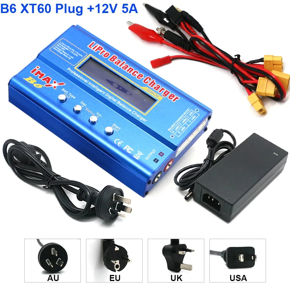 IMAX B6 80W B6 Charger Balance Charger Digital LCD Screen Lion LiFe Nimh Nicd PB Lipo Battery Discharger AC Power 12V 5A Adapter