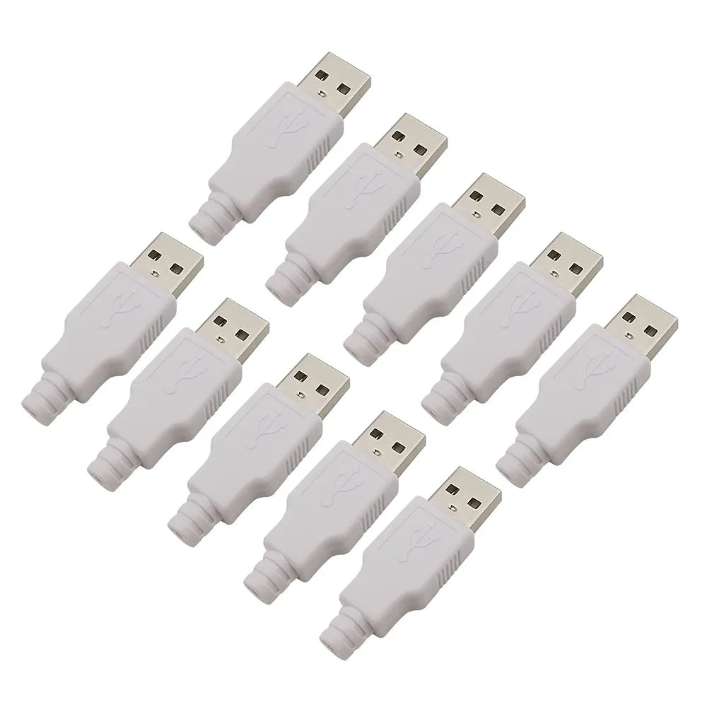 10Pcs White 4 Pin USB Type A Male Female Soldering Plug Socket Connector With Plastic Cover Type-A DIY Kits