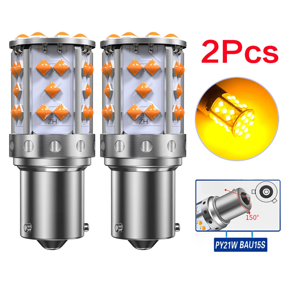 2Pcs WY21W LED Canbus No Error No Hyper Flash Turn Signal Lights Bulb 3030 SMD T20 7440 W21W 1156 BA15S LED Lamp 12V Orange