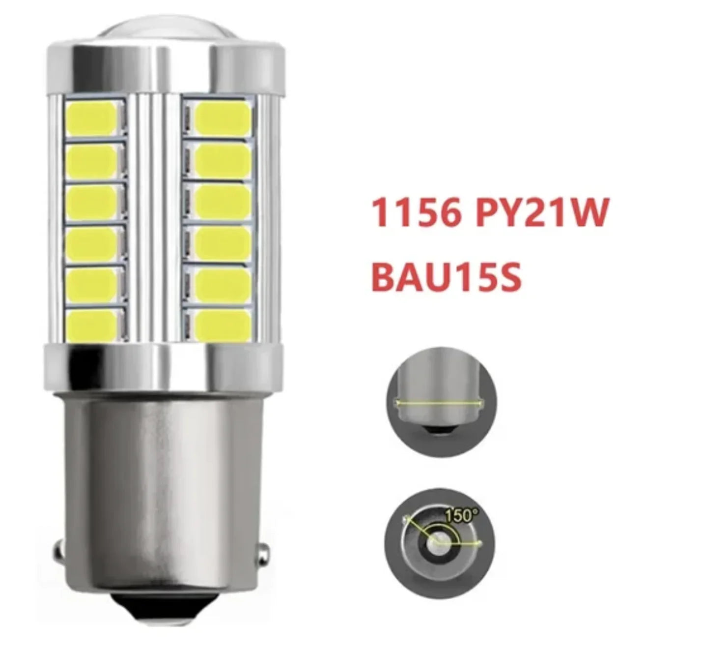 2x 1156 LED Bulbs BA15S BAY15D, 33SMD 5630/5730 P21W PY21W P21/5W 12V for Signal & Reverse Lights