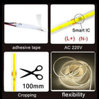 1-5m COB LED Strip 220V Flexible Tape Lights  Light Smart IC No Need Driver High Bright 240 LEDs Linear Lighting RA95 Warm White