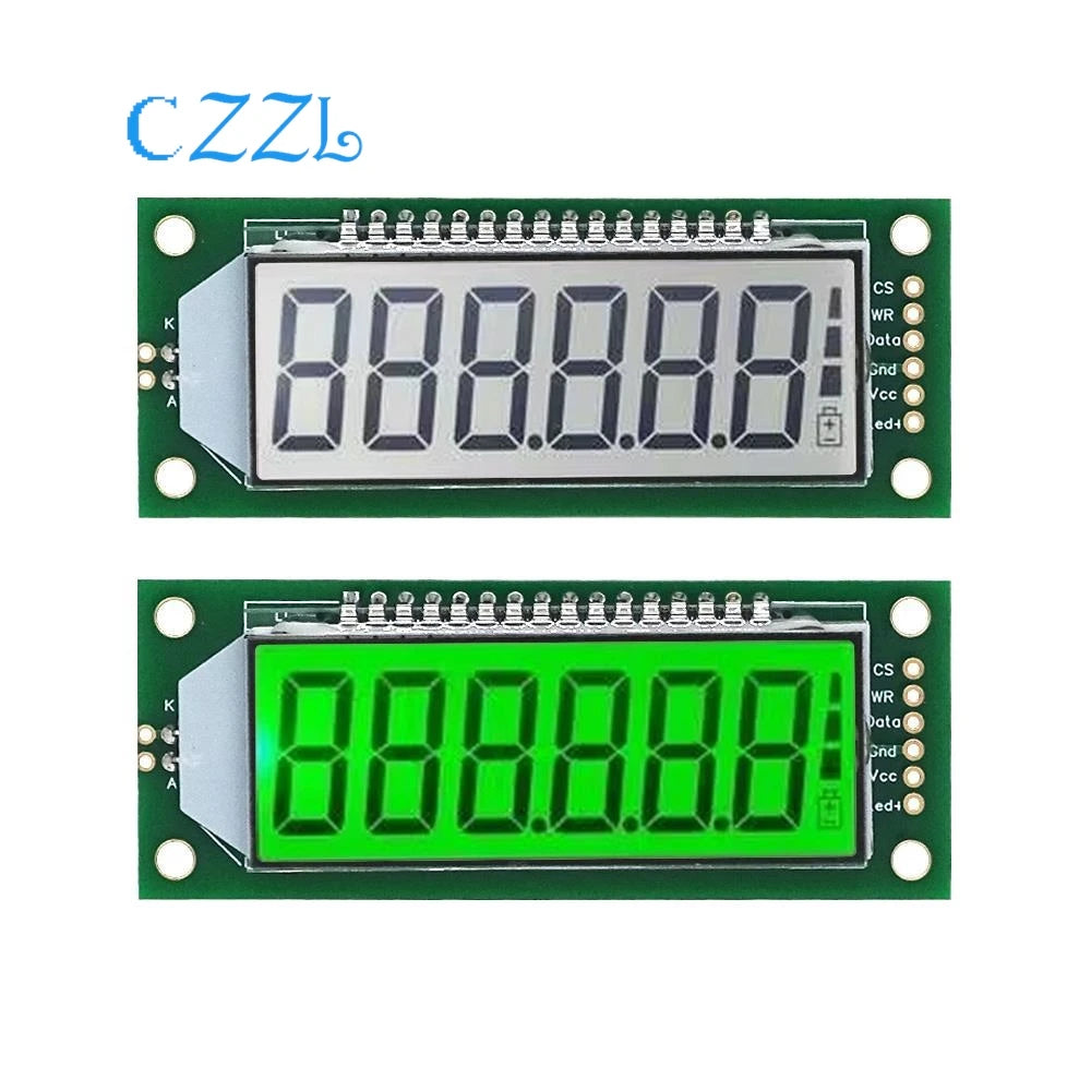 LCD Module 2.4 inch 6-Digit 7 Segment LCD Display Module HT1621 LCD Driver IC with Decimal Point White Backlight Green color