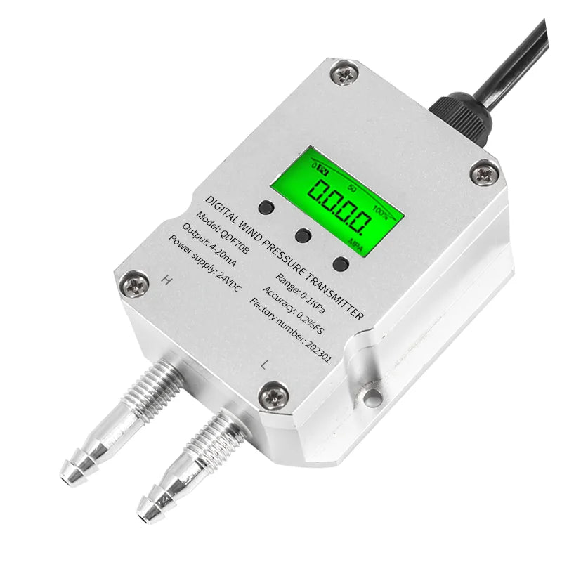 Industrial Air Pressure Transmitter Hvac System LCD Display -30-300Kpa Digital Micro Wind Gas Differential Pressure Transmitter