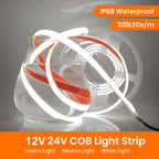 COB LED Strip 12V 24V IP68 Waterproof High Density 320LEDs/m Flexible COB LED Tape Neon Light White Red Green Blue Pink Yellow