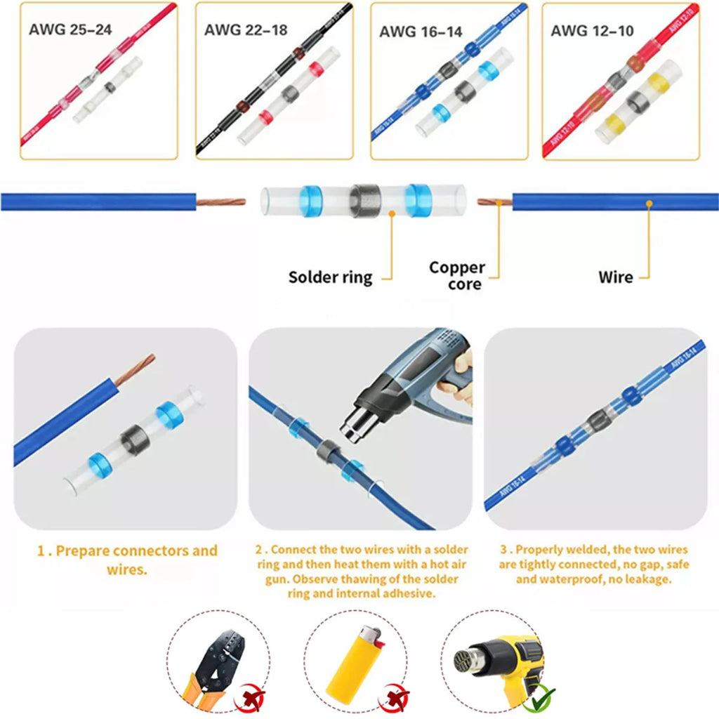 10-200pcs Welding Ring Heat Shrink Tube Terminal Waterproof Electrical Connection Solder Seal Wire Connectors Butt Splice