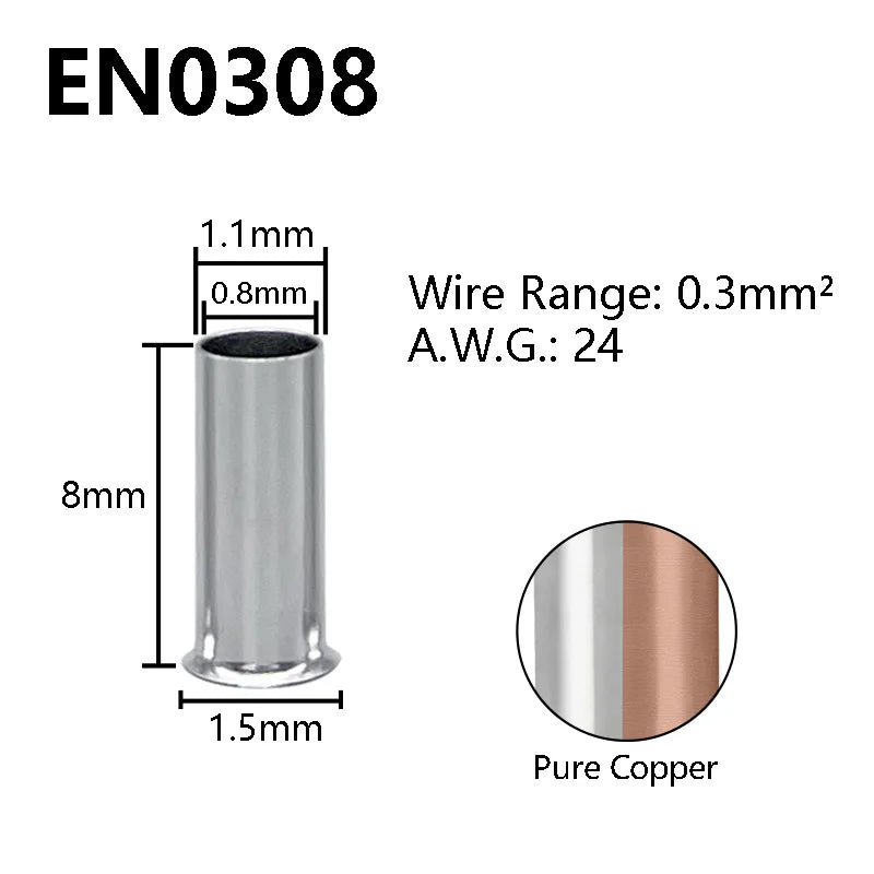 Pure Copper Non-Insulated Cord End Terminals Kit EN0508 EN1008 EN4009 Naked Wire Ferrules Crimp Terminals Wire Connector