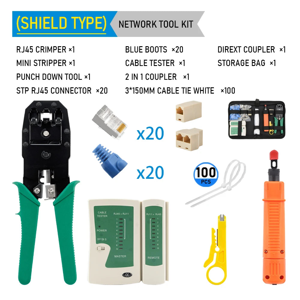 RJ45 RJ11 RJ12 Computer Network Repair Tool Kit STP/UTP LAN Cable Tester Wire Cutter Screwdriver Pliers Crimping Tool Set