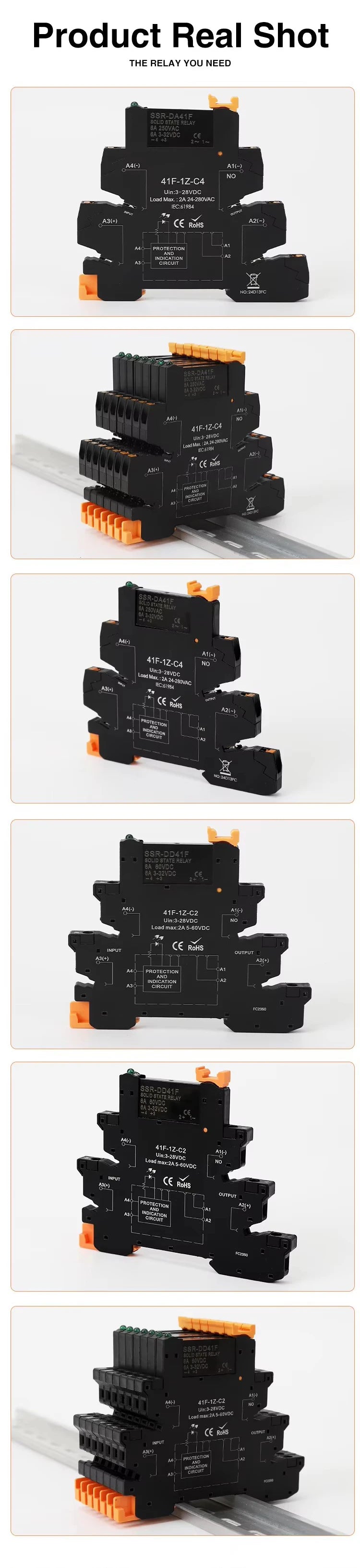 DC Control AC Slim Interface Solid State Relay Module DIN SSR Slim Relay DC Control DC 41F-1Z-C2 C4 SSR Relay DIN Rail