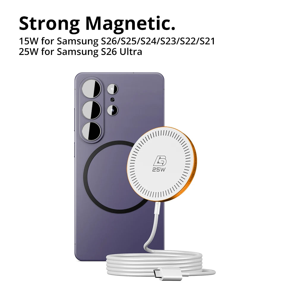 Bonola 25W Magnetic Wirelesss Charger for Samsung S26 Ultra Wireless Fast Charging Pad Type C Cable for Galaxy S26 Ultra