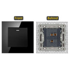 JHJCH - 1 Gang 1/2 Way Stair Switch, Tempered Glass Panel, Rocker Light Switch, On / Off Switch, Toggle Wall Switch