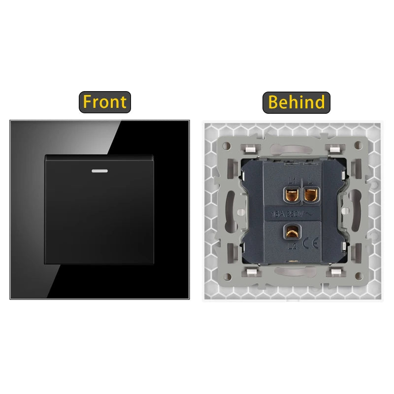 JHJCH - 1 Gang 1/2 Way Stair Switch, Tempered Glass Panel, Rocker Light Switch, On / Off Switch, Toggle Wall Switch