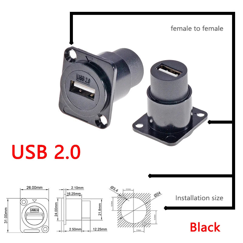 1pc Metal D Type Module RJ45 CAT6&USB 2.0/3.0&Type C&HDMI-Jack Socket Through Network Panel Mounting Electronic Connector