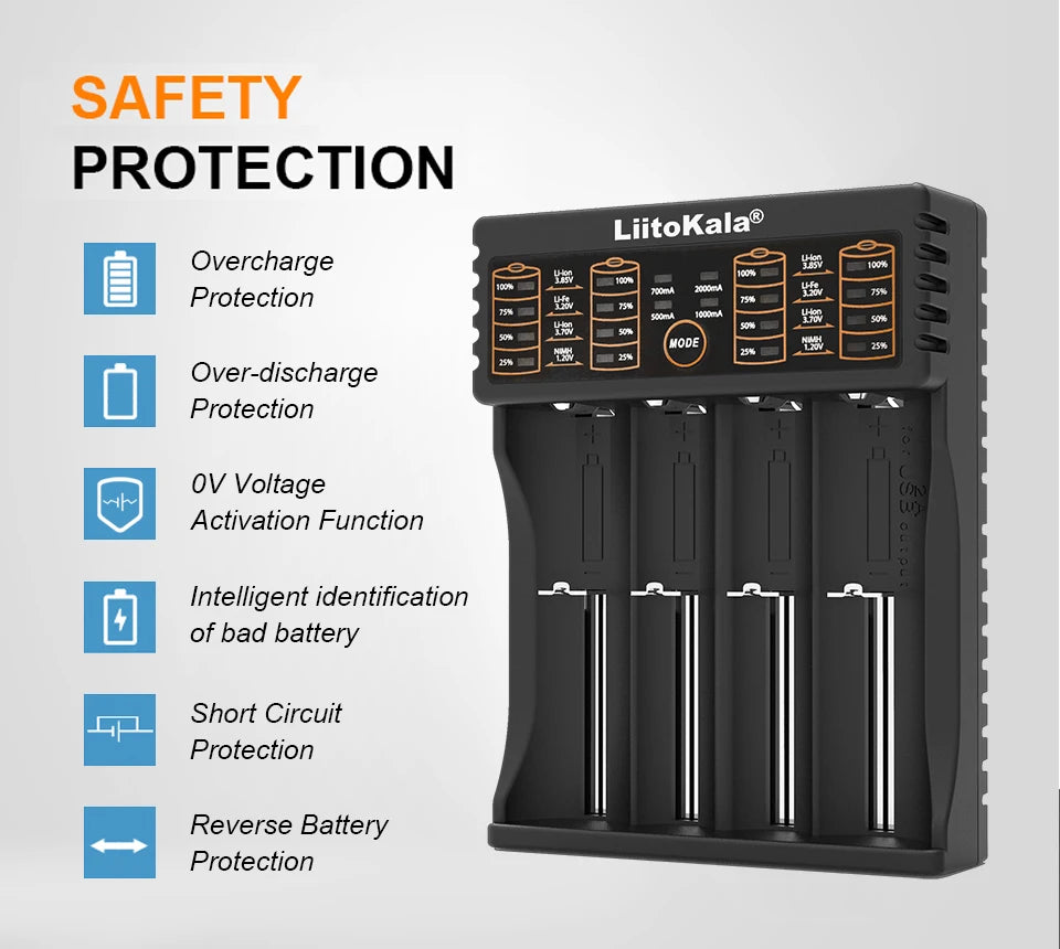 LiitoKala Lii-402 18650 Smart Battery Charger 1.2V 3.7V 3.2V 3.85V for 26650 18500 18350 17500 16340 14500  Battery