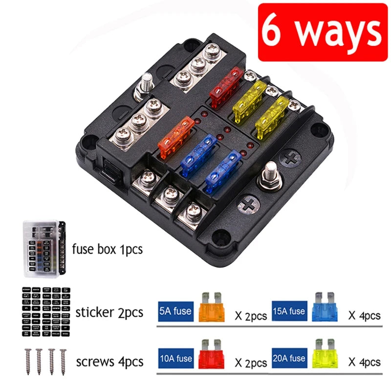 6/12 Way 12-24V Car Boat Fuse Blade Fuse Box Holder With Plastic Cover For Power Panel Board Camper Fuse
