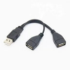 USB 1/2 to 1 Male/2 Female Three Head Data Cable 2-in-1 Dual Female Port Car Charging Extension Data Cable