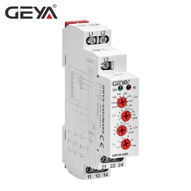 GEYA GRV8-04 3 Phase Voltage Monitoring Relay with Phase Protection Delay Time Overvoltage and Undervoltage Relay Din Rail