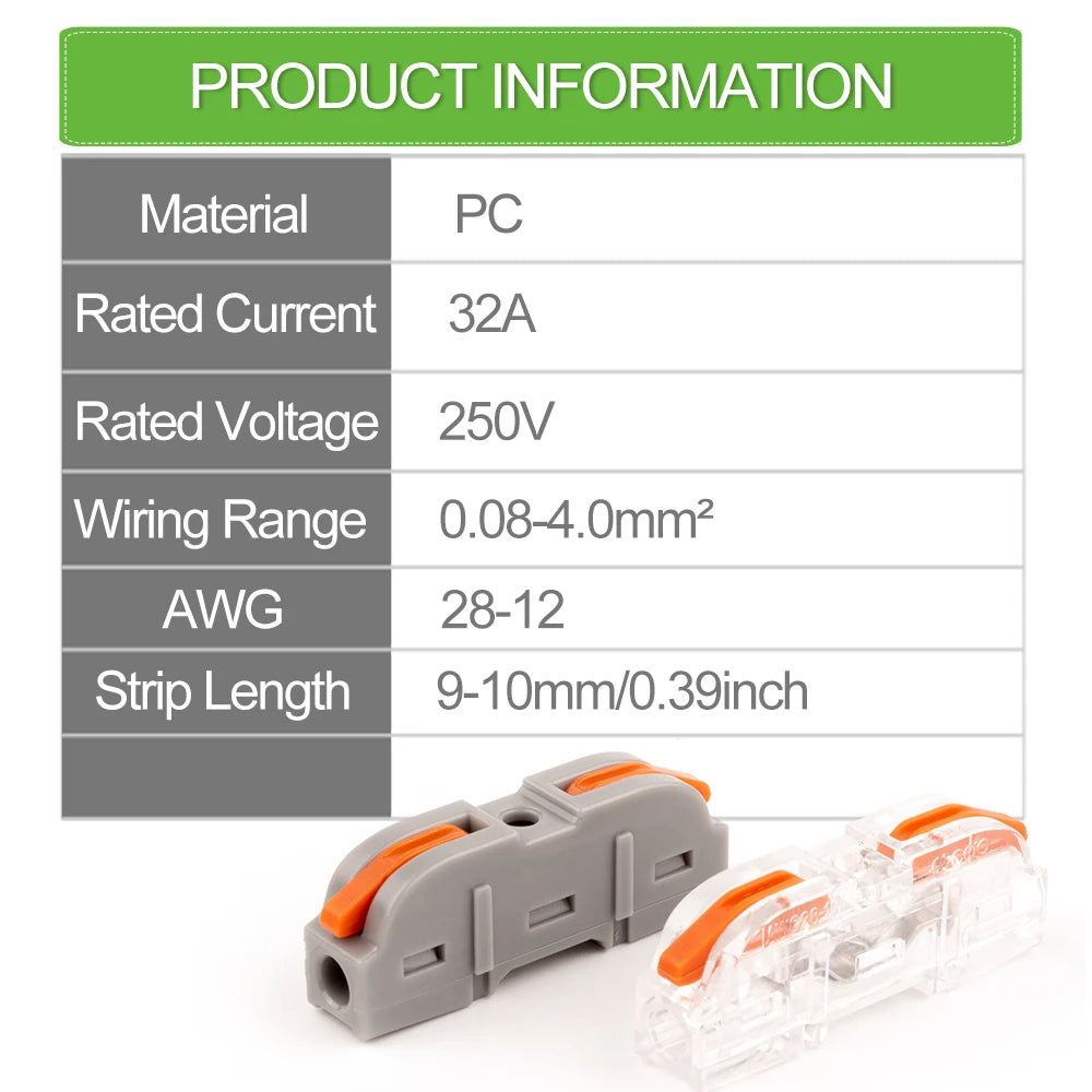25/50/100PCS Lever Wire Connector 2 Pin 1 in 1 out Splicing Terminal Blocks Led Strip Lighting Home Electric Quick Connectors