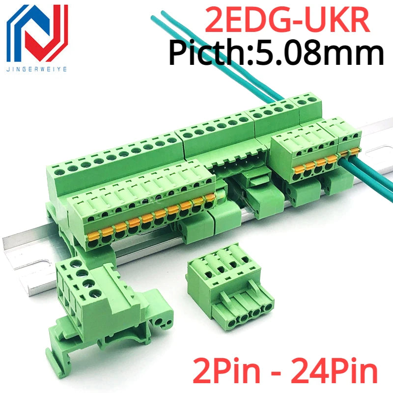 2EDG-UKR-5.08mm Rail Mounted Plug-in Terminal Block Connector 2EDG 5.08mm 2P 3P 4P5P-24Pin Screw Free Guide Rail Docking KD Plug