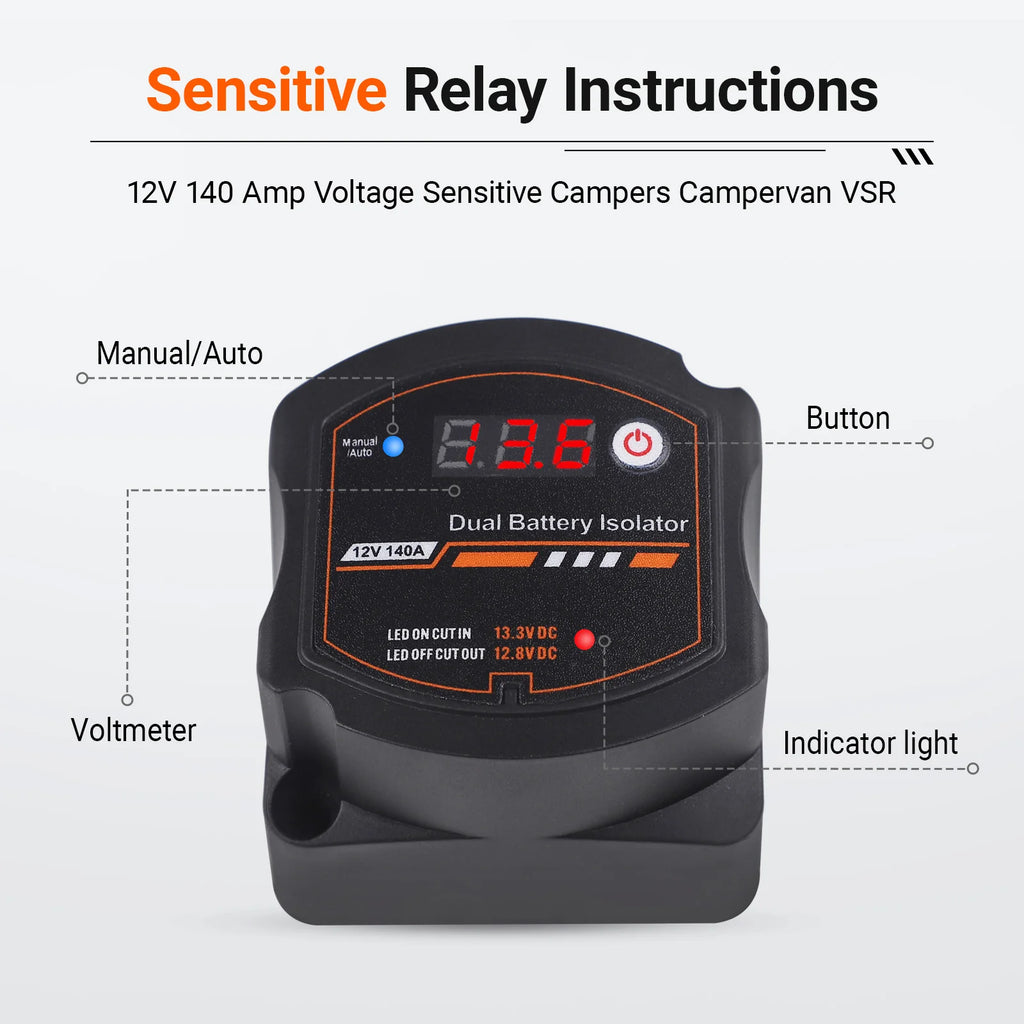 CSPEED Smart Dual Battery Isolator 12V 140A Waterproof Digital Voltage Sensitive Relay VSR Switch For Car Camper UTV Boat Marine