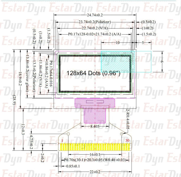 DIYUSER 0.96 Inch OLED SSD1306 White/Blue/Yellow 128X64 IIC I2C Serial Display Module 12864 LCD Screen Board For Ard