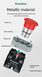 22mm Mushroom Emergency Stop Button Switch XB2-BS542 BS442 BS642 BS142 10A Key Emergency Stop Power Button Switch Starter Switch