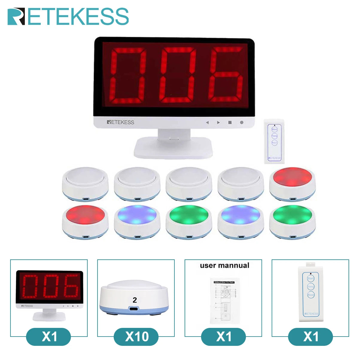 Retekess TM101 Quiz Answer Game Buzzer System 3 Answer Mode 4 Color State for Classroom Competition Game Show Family Party Games