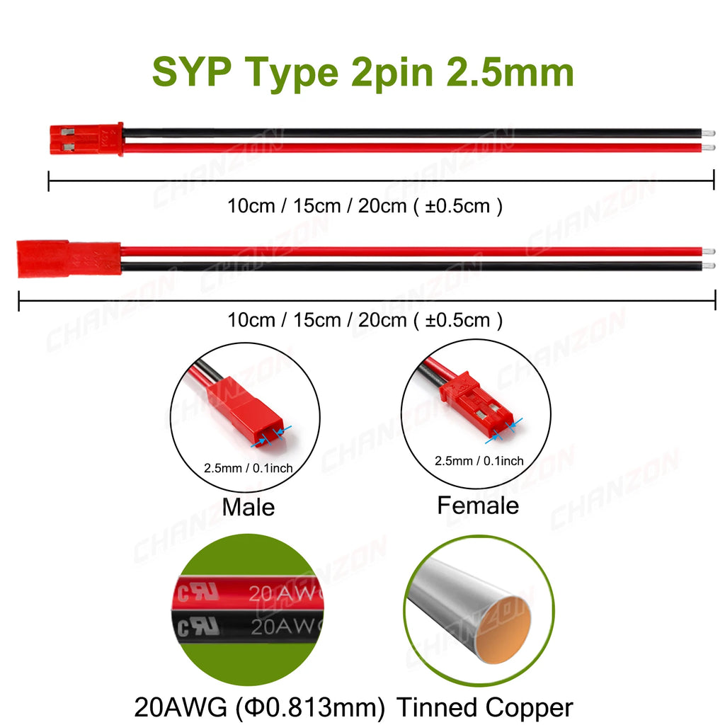 SYP 2.5mm 20AWG Connector Cable for SYP2.5 JST 2 Pin Adapter 2Pin Micro Battery Male Female Connect Plug RC Extension Charger
