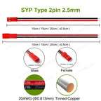 SYP 2.5mm 20AWG Connector Cable for SYP2.5 JST 2 Pin Adapter 2Pin Micro Battery Male Female Connect Plug RC Extension Charger