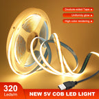 Super Bright USB DC5V COB Led Light Strip 320LED/m High Density Flexible Linear Lighting Warm/Natural/White 50cm 1m 2m 3m 4m 5m
